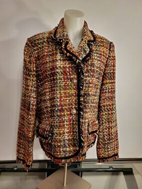 Multicolor Tweed Fringed Blazer Jacket